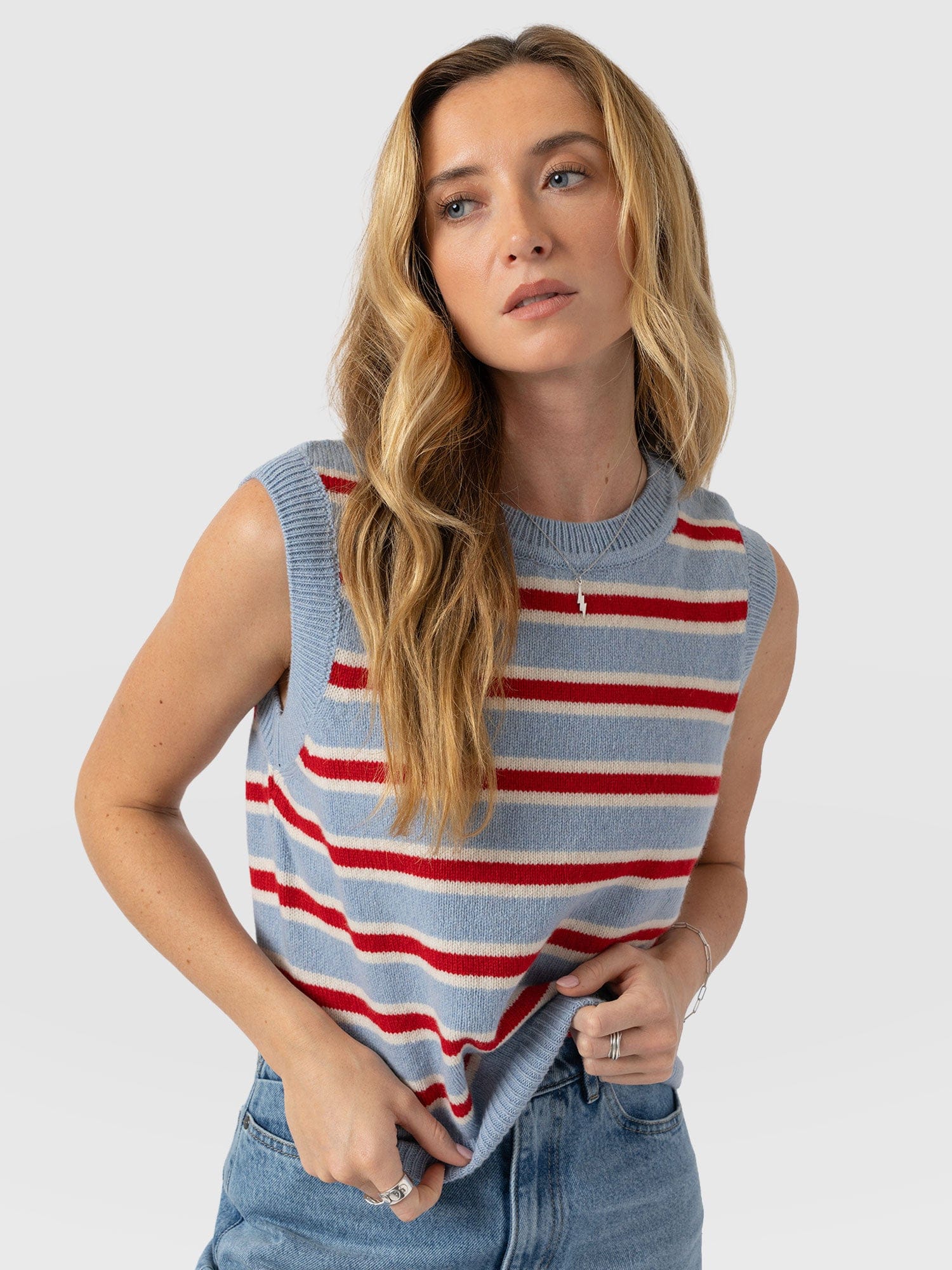Oxford Cashmere Sleeveless Knit - Blue Stripe - Women's Jumpers | Saint + Sofia® EU